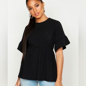 Boohoo Black Flutter Sleeve Blouse size 4